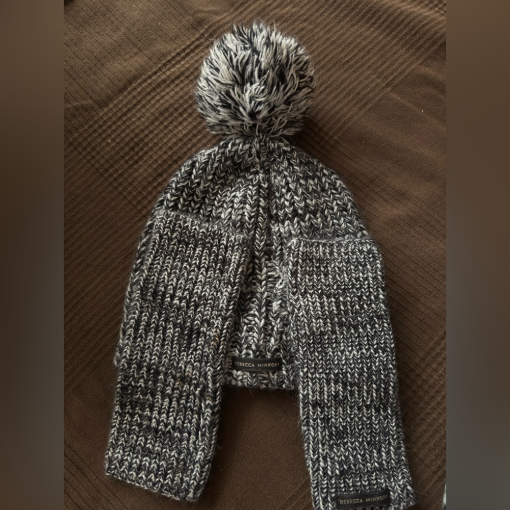 Rebecca Minkoff Charcoal and White Knit Scarf